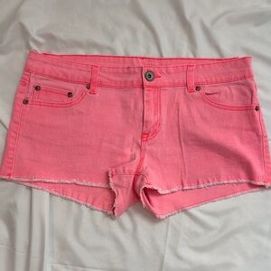 Refuge Pink Jean Shorts with Frayed Hem
